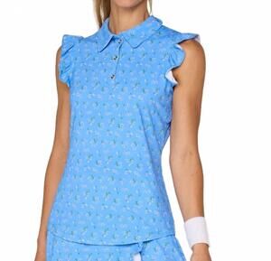 NEW G LIFESTYLE women's sleeveless ruff top in periwinkle bouquet